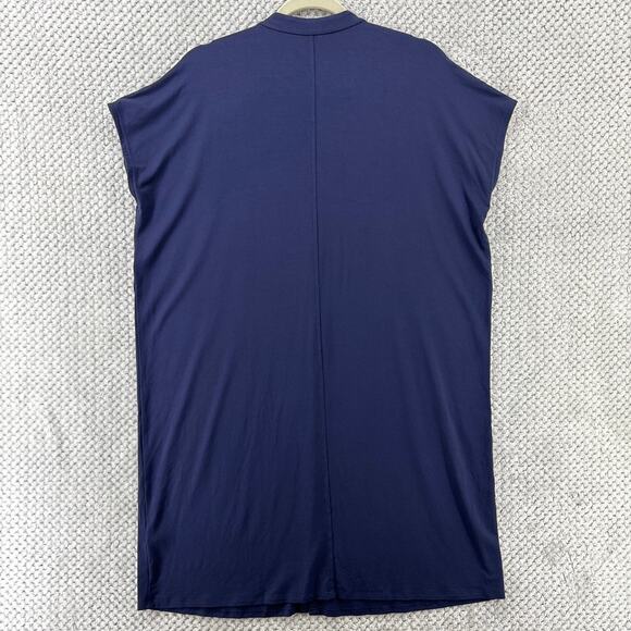 Eileen Fisher Dress Womens M Blue Jersey Stretch Midi Shirt Button Up Cap Sleeve - Picture 5 of 10